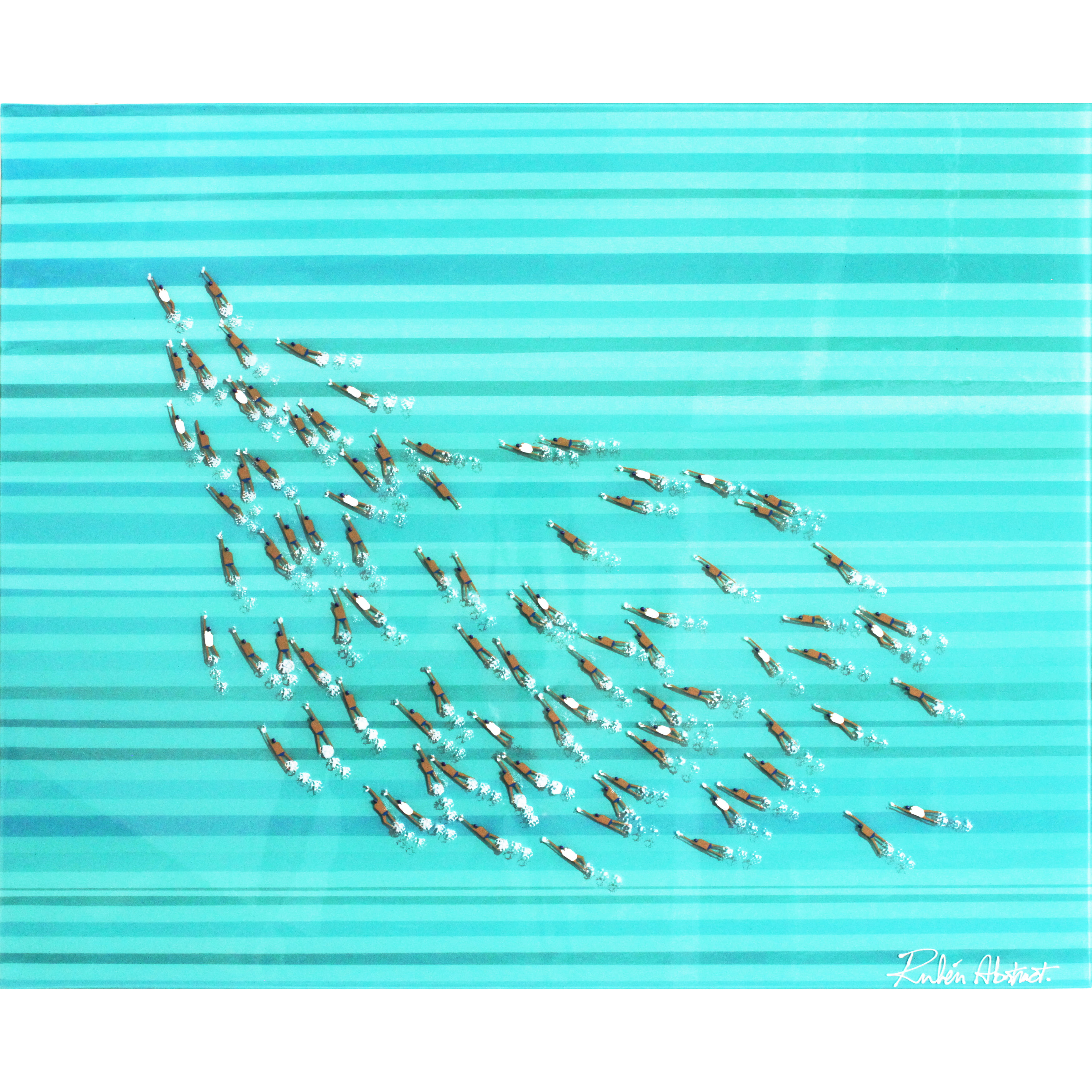 RUBEN ARTIST - Swimmers 318 - Swimmers Aquatic Flow Turquoise Stripes Ocean Rhythm Abstract Movement