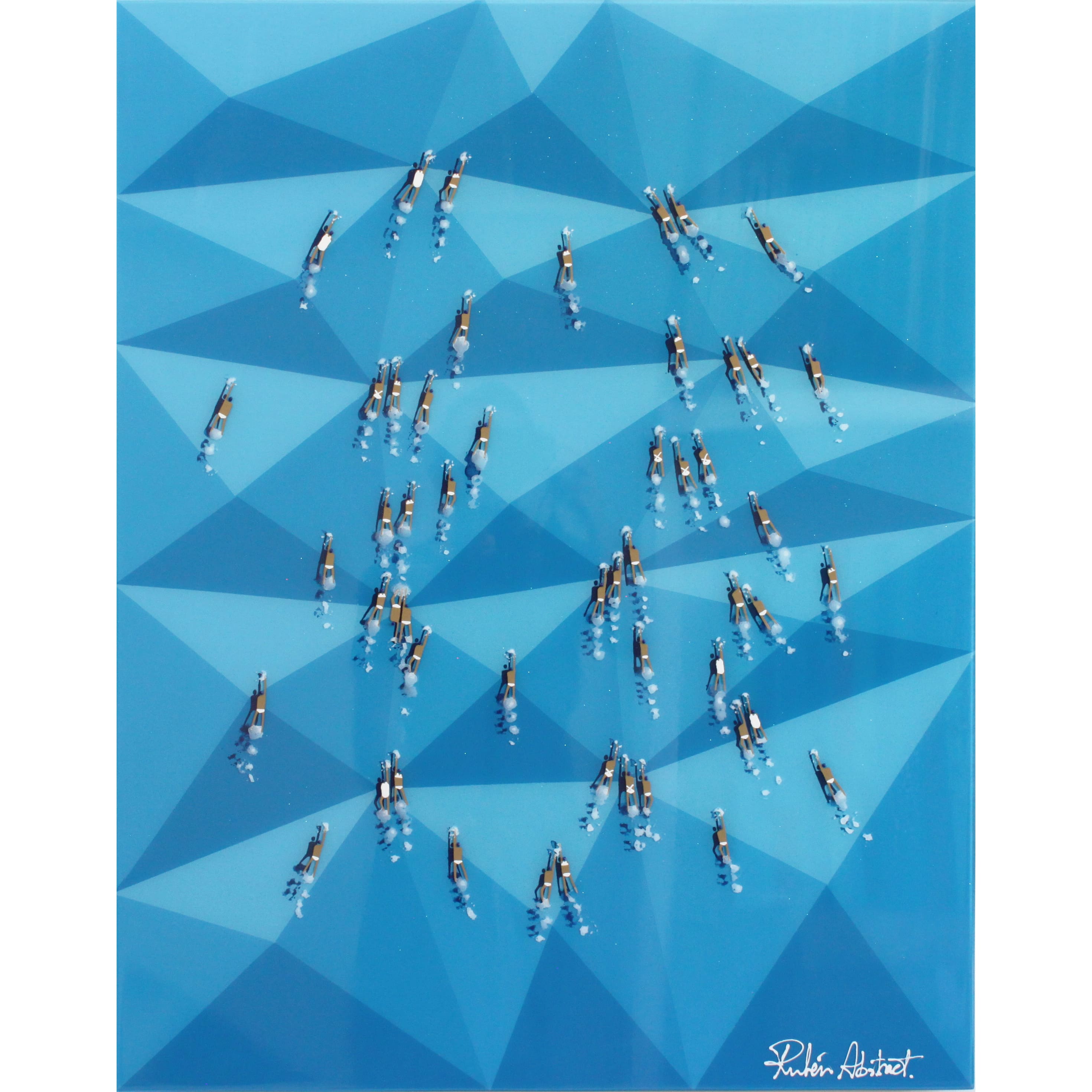 RUBEN ARTIST - Swimmers 822 - Swimmers Blue Crystal Currents Geometric Ocean Abstract