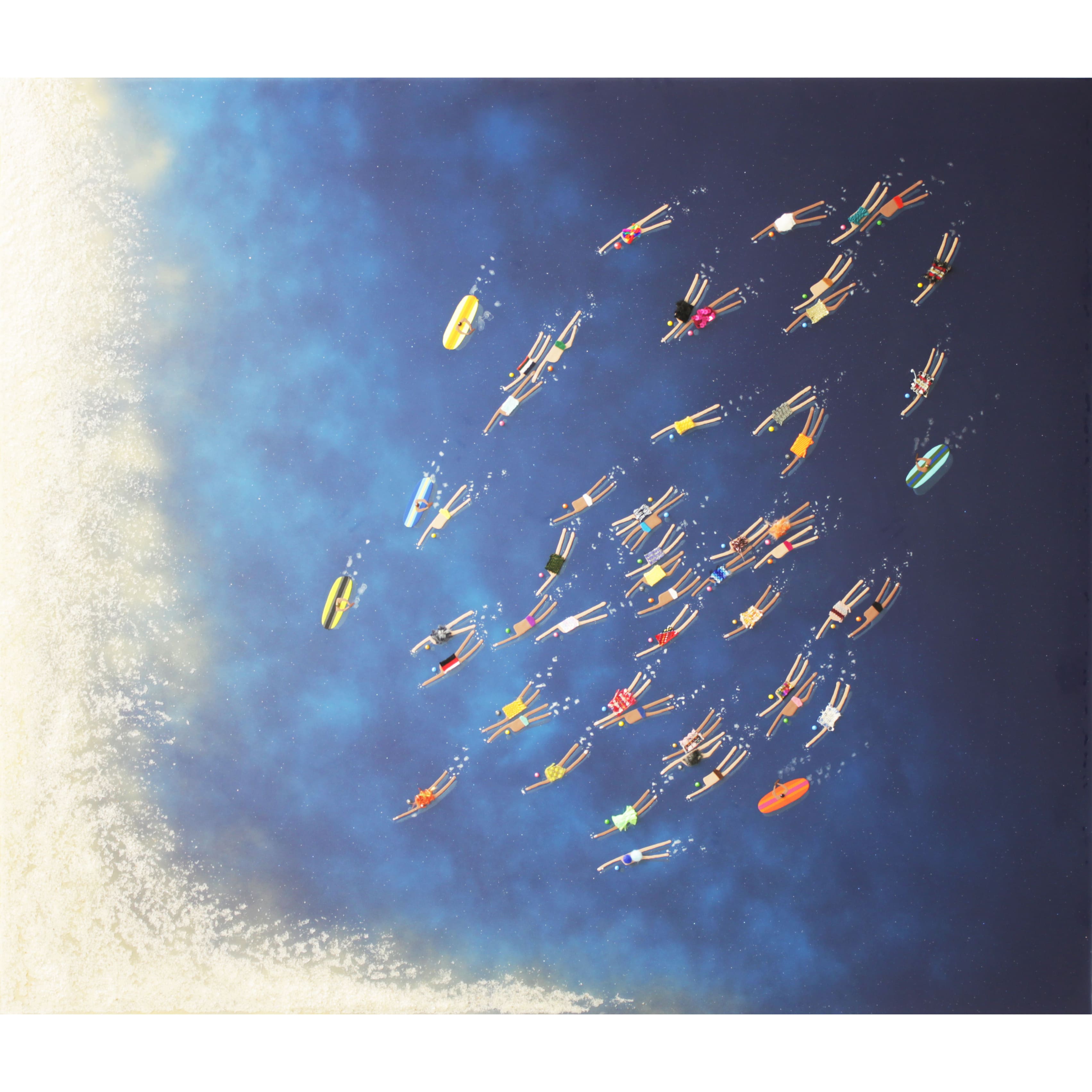 RUBEN ARTIST - Swimmers 299 - Swimmers Waikiki Beach Hawaii with Natural Sand Edge and Deep Blue Ocean Swimming Scene