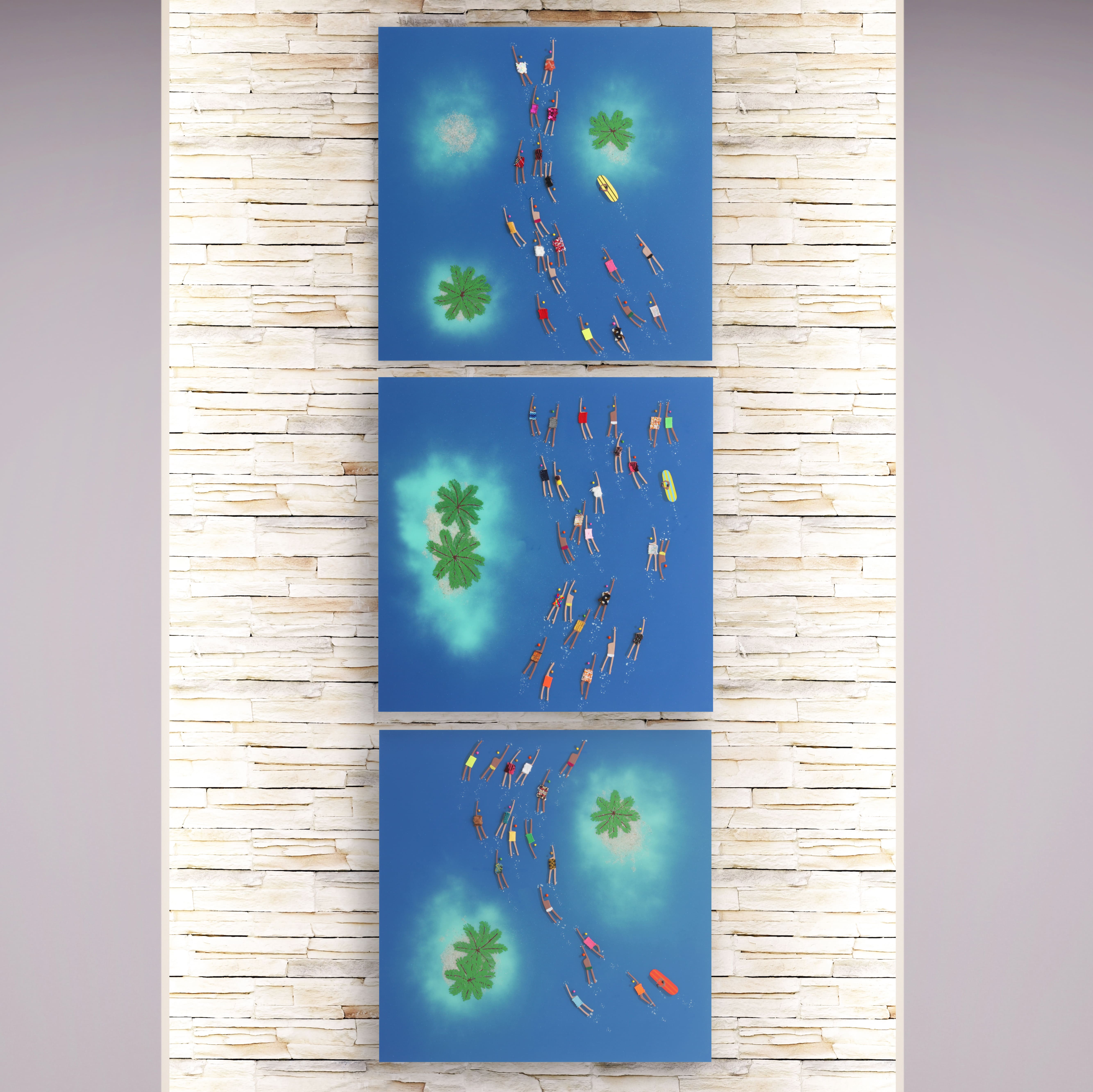 RUBEN ARTIST - Swimmers 203 - Swimmers Triptych Tropical Island Ocean View Blue Sky Vision