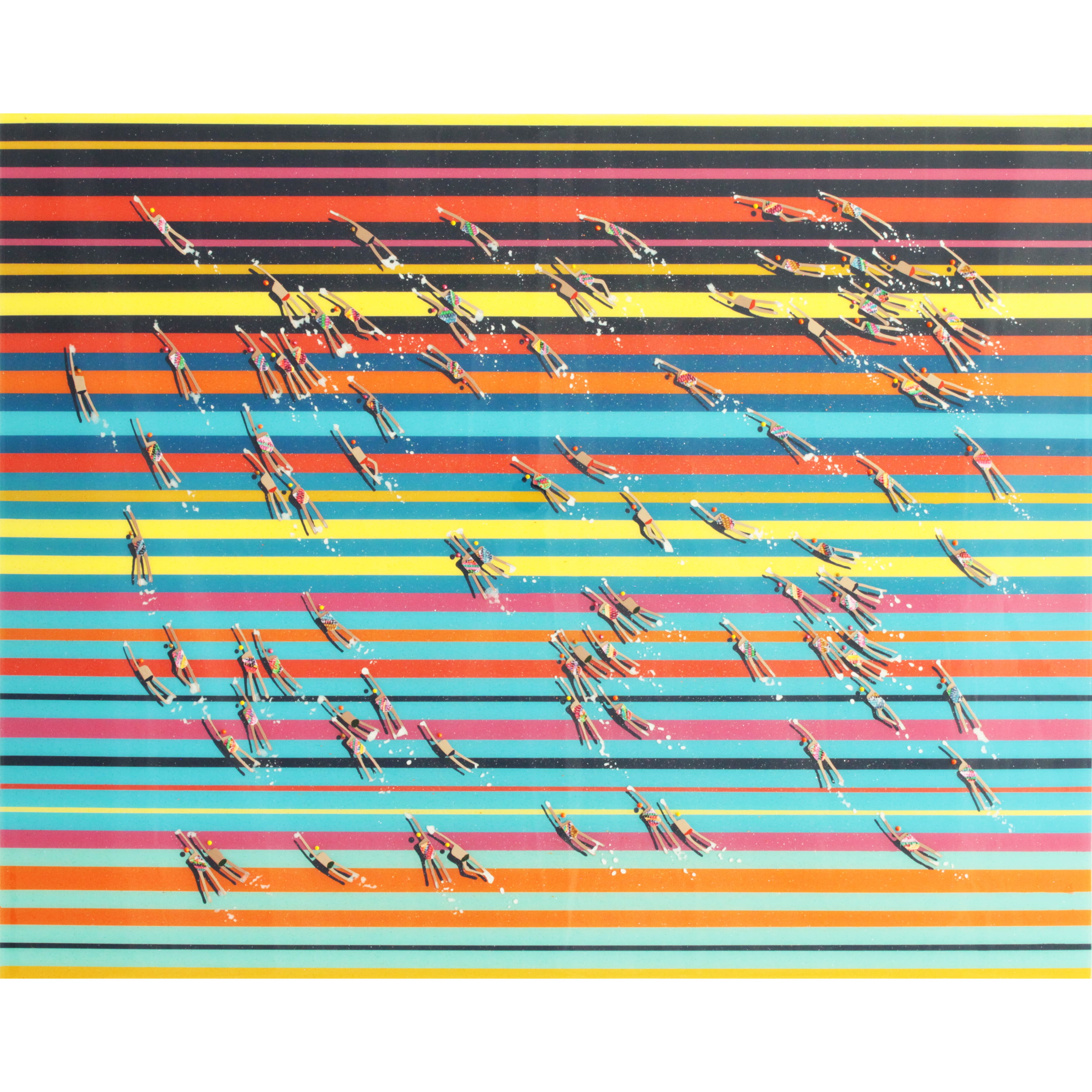 RUBEN ARTIST - Swimmers 706 - Swimmers Rainbow Sea Stripes Vibrant Abstract Ocean Flow
