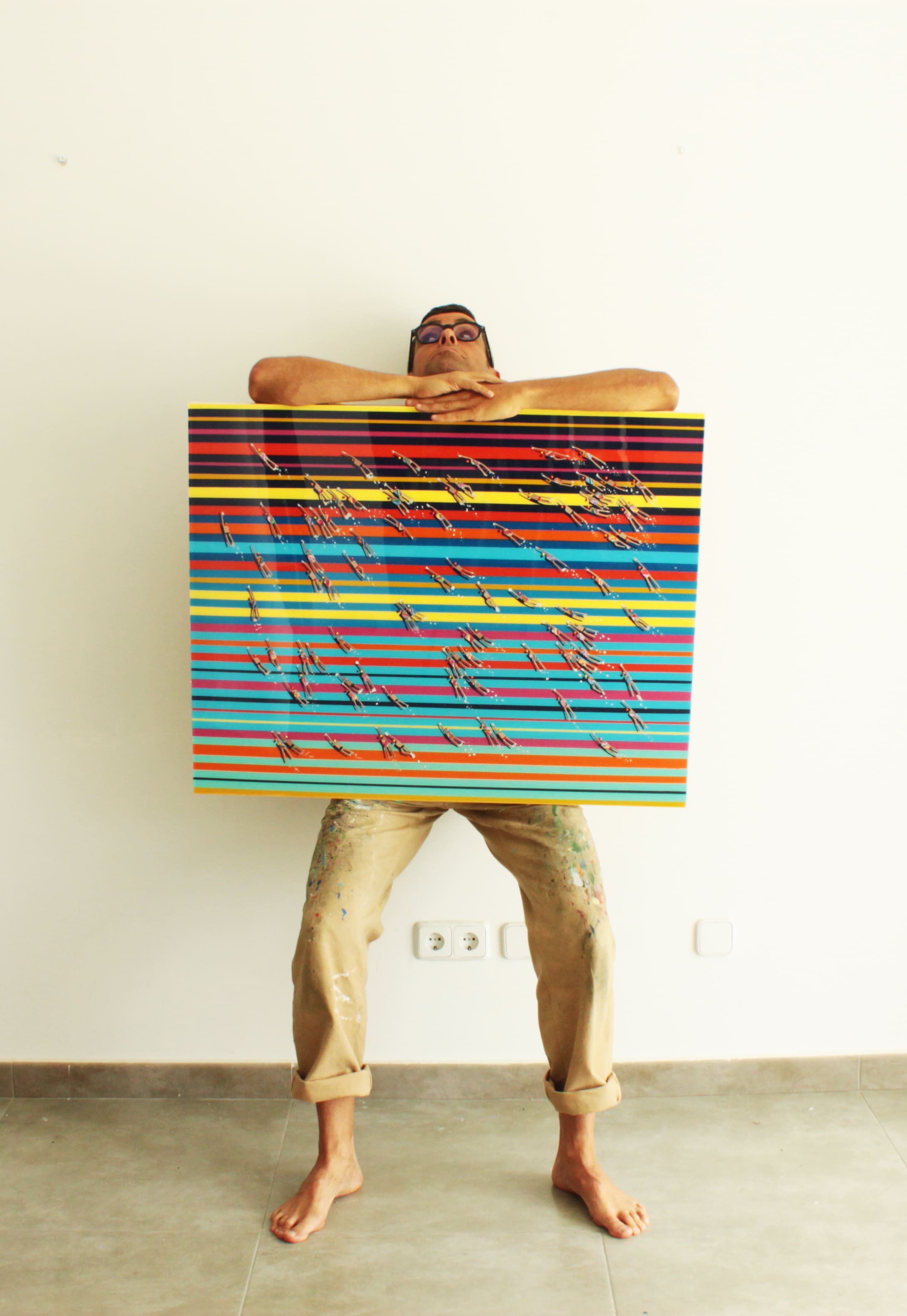 RUBEN ARTIST - Swimmers 706 - Swimmers Striped Ocean Vibrant Waves Abstract Art Swimmers RUBEN ARTIST - Swimmers 706 - Swimmers Striped Ocean Vibrant Waves Abstract Art Swimmers